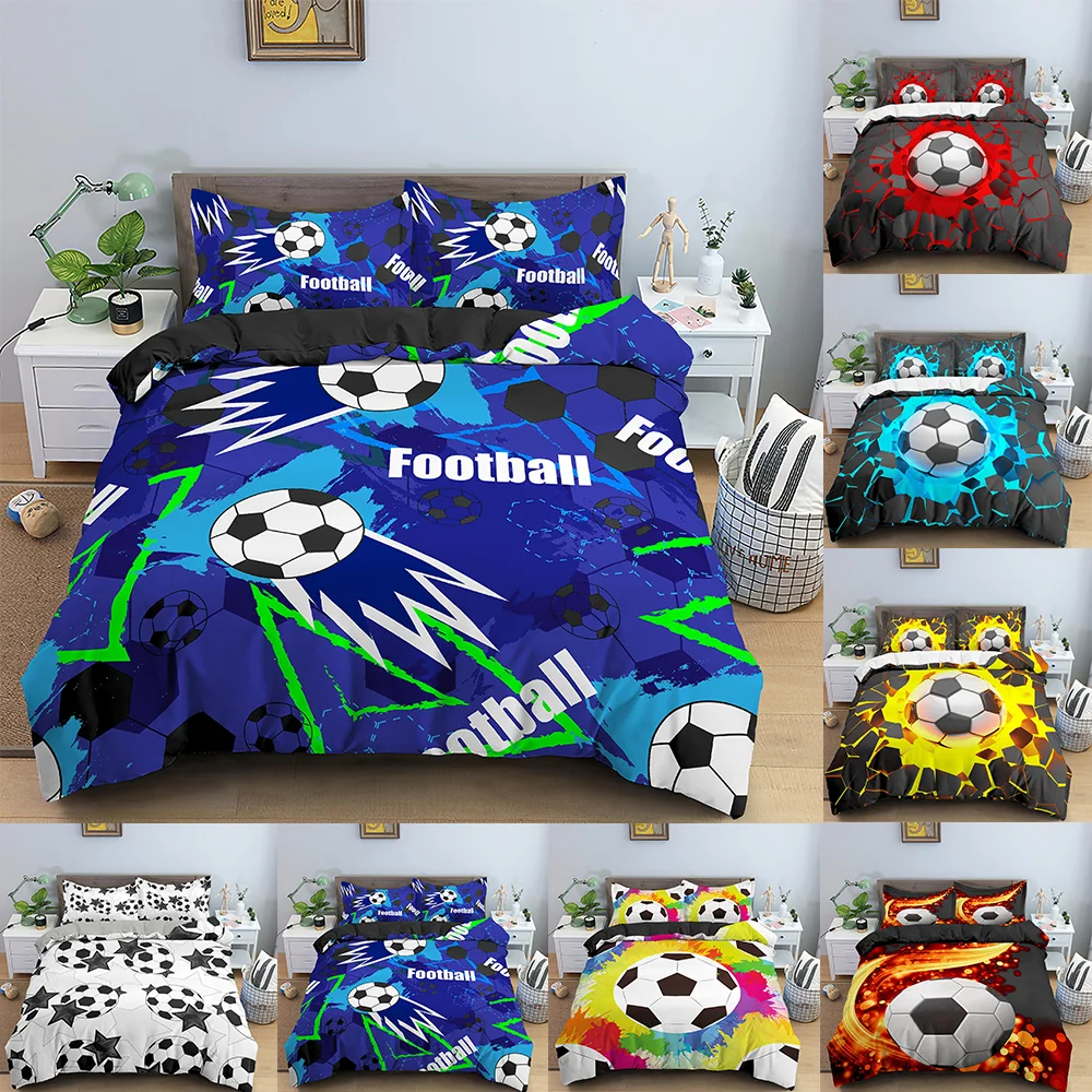 

Luxury Football Quilt Cover High Quality Teen Boy Girl Bed Dormitory Bedding Set 2/3Pcs Queen/King Size Four Seasons Bedclothes