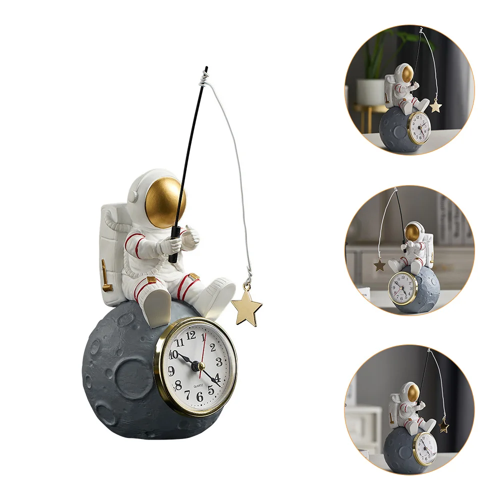 

Clock Statue Spaceman Desk Space Outer Decor Home Wall Favors Party Theme Tabletop Sculpture Astronaut Office Rustic Alarm