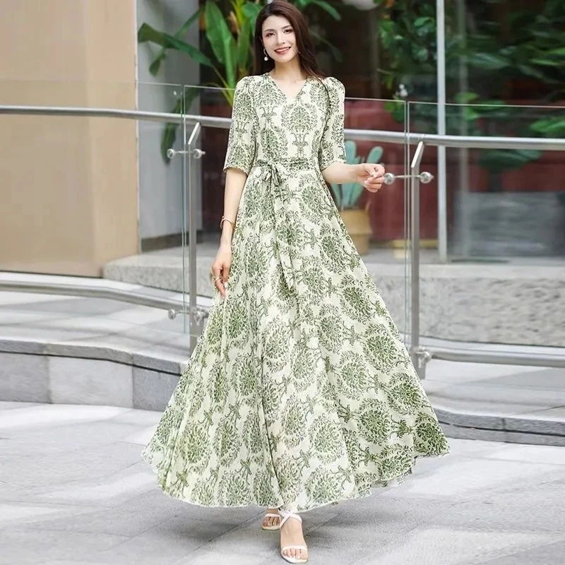 Женское летнее платье с юбкой-качели облегающее Свободное пятиконечным рукавом