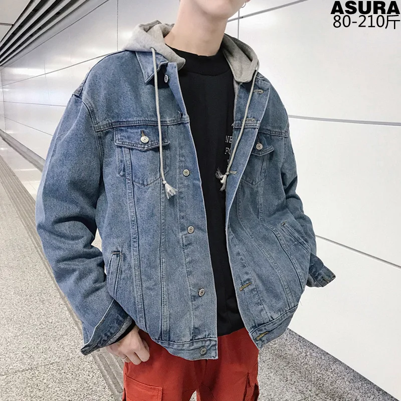 

Denim Jacket Mens Hooded Slim Fit Casual Streetwear Jean Jackets Long Sleeve Trendy Outerwear Spring Autumn Jacket Coat for Men