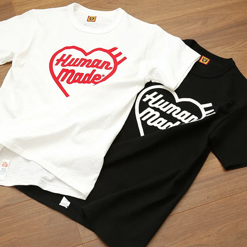 HUMAN MADE T-shirt Men Women 1:1 Heart Print Oversized Top Tees HUMAN MADE White Short Sleeves