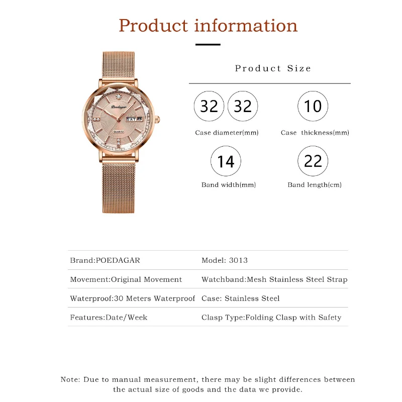 POEDAGAR Original Quartz Women Watch Fashion Mesh Stainless Steel Ladies Wristwatch Waterproof Luminous Elegant Female Watch New