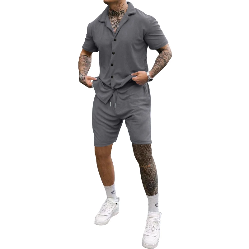Fashion Mens Tracksuit 2 Piece Set Summer Short Sleeve Shirt Tops Shorts Suit Short T Shirt Casual Male Sportswear Set