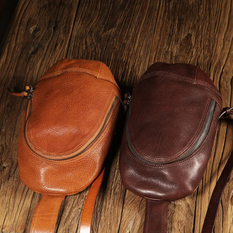 Vintage fashion teenager natural genuine leather chest bag casual designer daily outdoor sports soft cowhide men's crossbody bag