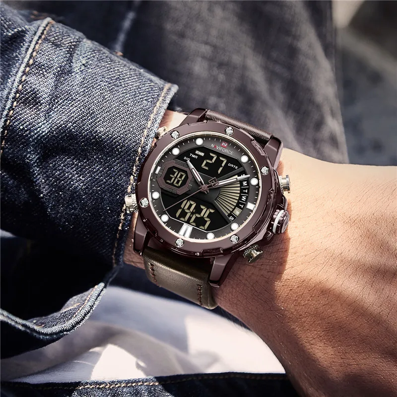 Часы наручные NAVIFORCE Мужские кварцевые цифровые спортивные брендовые Роскошные