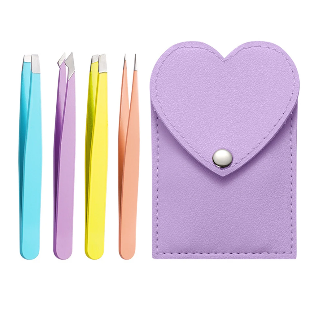 

Professional 4pcs Eyebrow Tweezers with Storage Bag Women Hair Removal Clip Eyebrow Tweezers Trimming Tool Women Beauty Makeup