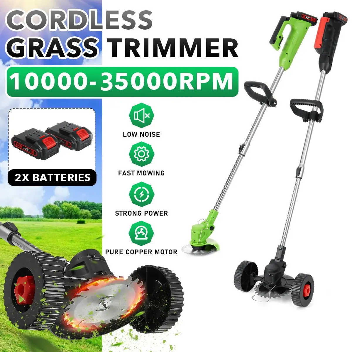 

Electric Grass Trimmer 35000R Super Power Cordless Lawn Mower Garden Weeder Grass Pruning Power Tool With Lithium Battery&Wheels