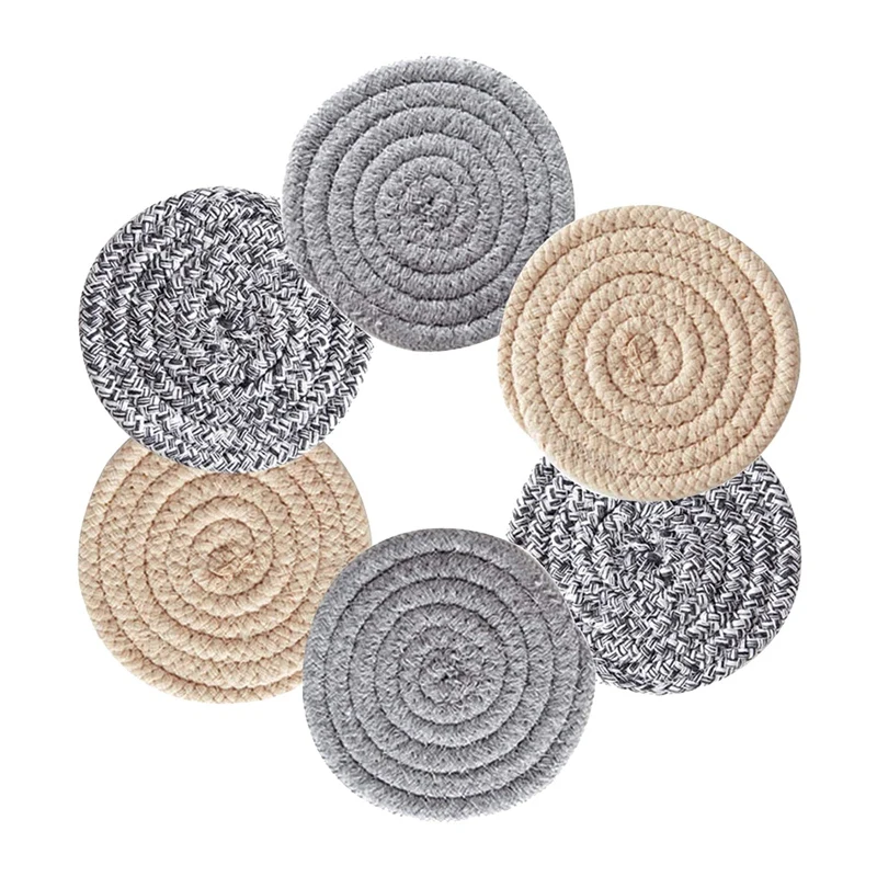 

HOT-6 Pcs Coasters For Drinks Absorbent,Cotton Woven Drink Coasters Set,Heat-Resistant & Reusable Coasters,Housewarming Gift
