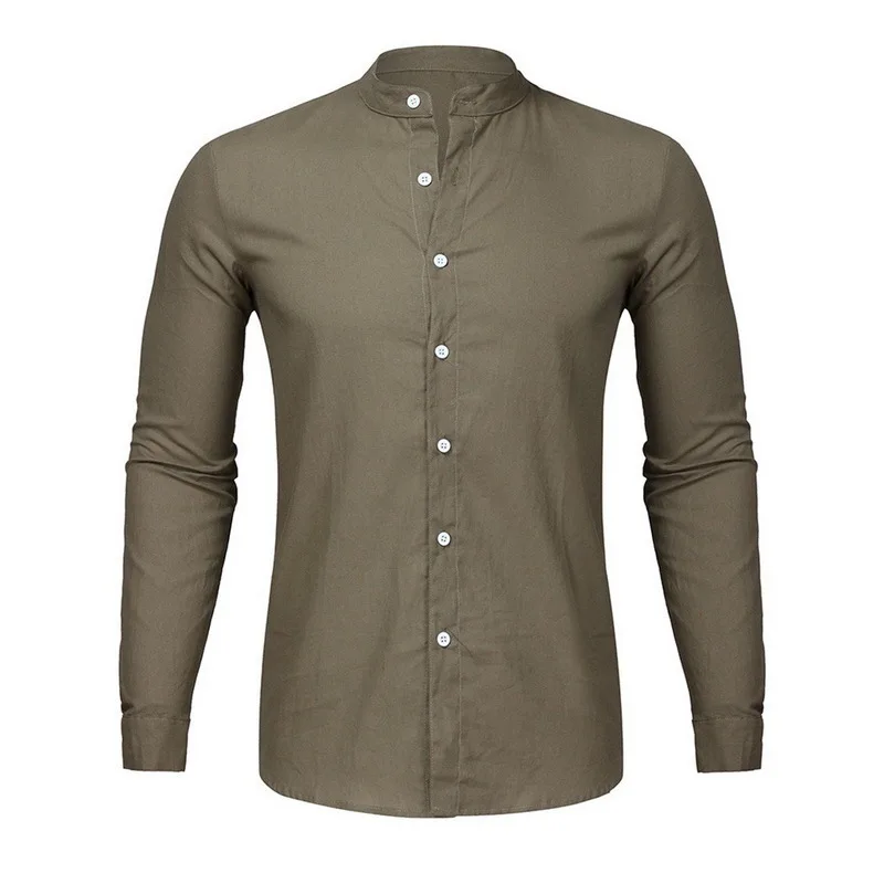 Linen Shirts Mens Casual Cardigan Long Sleeve Shirts Stand Collar Slim Shirts for Men Fashion Clothing Trends Hawaiian Shirts
