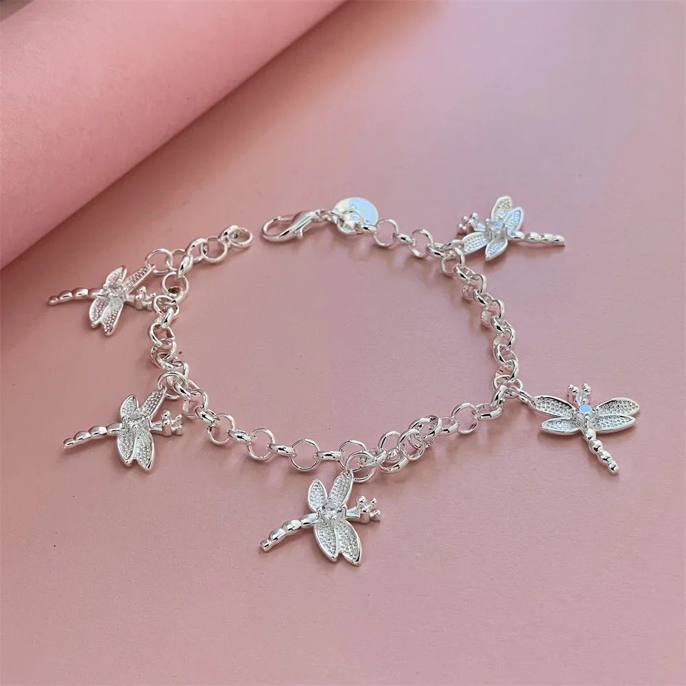 Браслет из стерлингового серебра 925 пробы с насекомыми и стрекозой изысканный