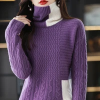 turtleneck sweater womens 100 pure wool knit pullover 2022 autumnwinter loose bottoming shirt twist flower cashmere sweater
