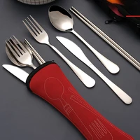 5pcs kitchen cutlery utensils set stainless steel knives fork spoon family travel camping tableware portable dinnerware sets