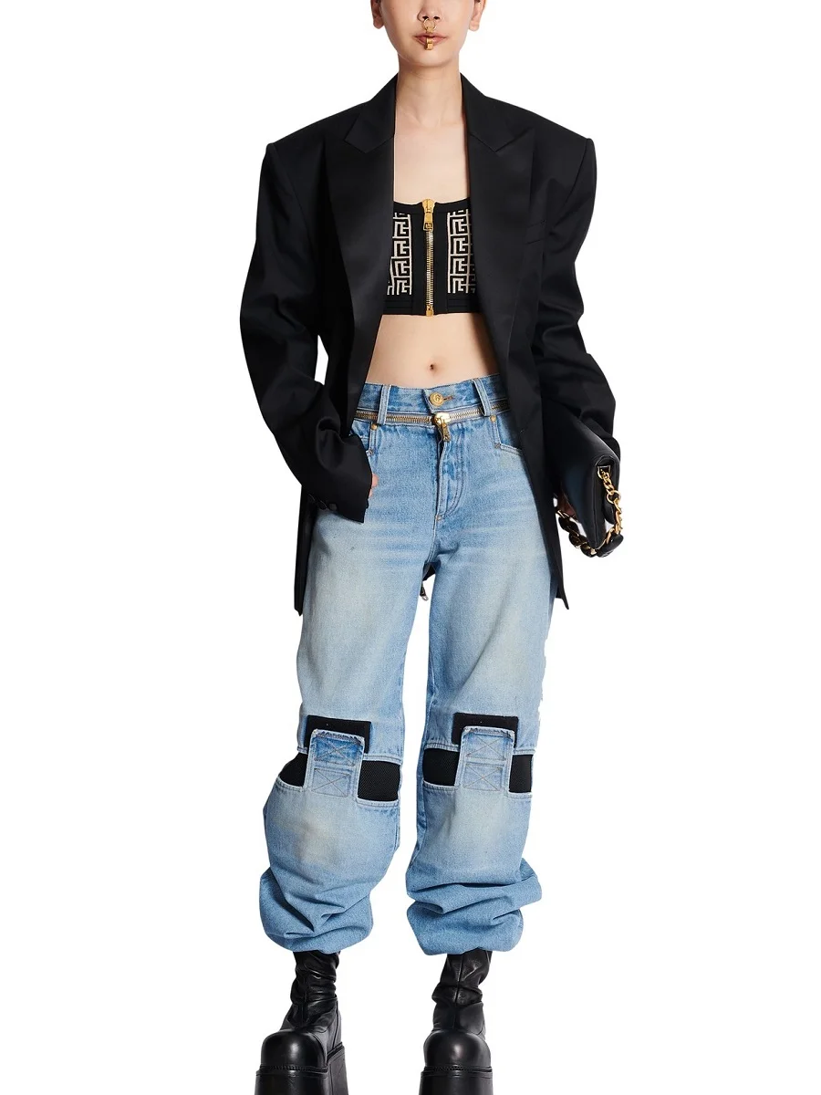 2023 Ladies Jeans Trend Stitching Casual High -waisted Women's Jeans Y2K clothes new high -quality wide -leg pants traf bra XL