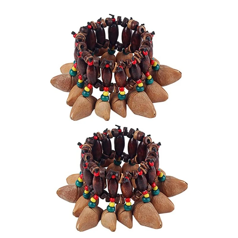 

2Pcs Nut Shell Bracelets Fricken Style Nut Shell Bracelets Nut Handbells Percussion Accessories Musical Instruments