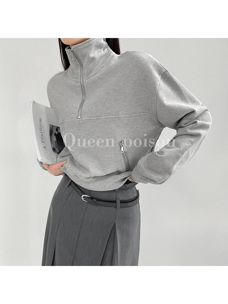 

2022 Autumn Winter Women Harajuku Sweatshirts Zipper Loose Lapel Vintage Pullover Female Simple Y2K Soft Cozy Clothes Streetwear