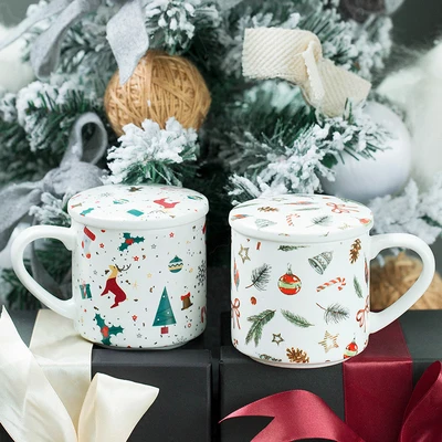 

Christmas Snowman Christmas ceramic cup with cover small capacity milk cup breakfast children's water cup Creative Cup