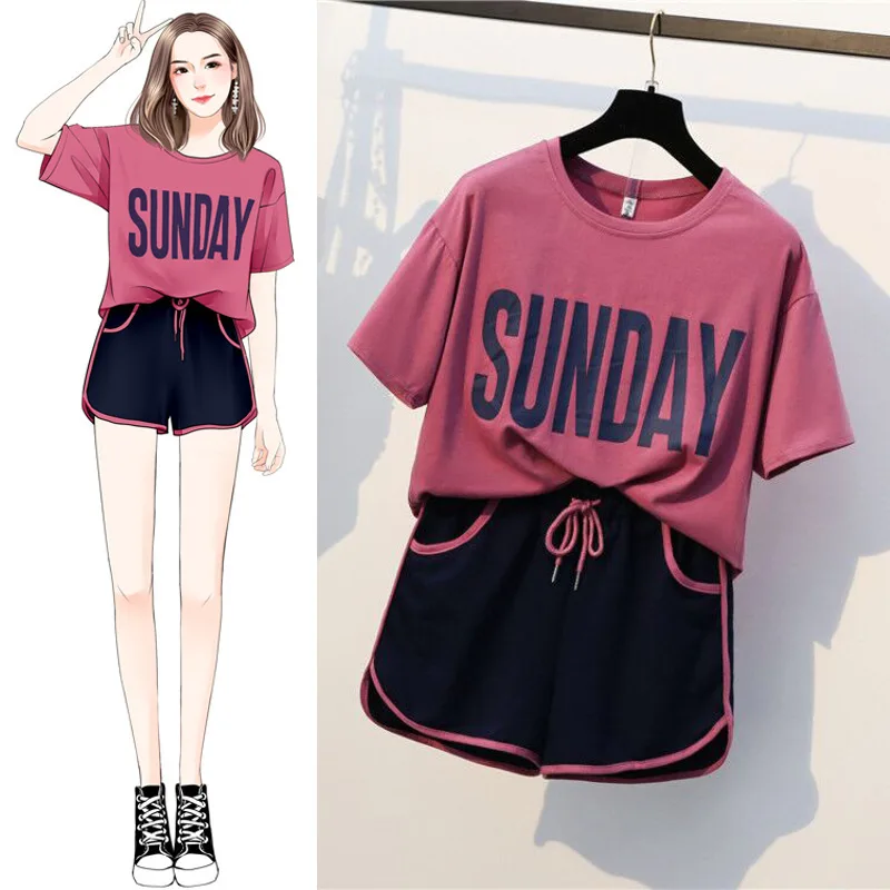 

New Korean Version Large Size Luxury Loose Short-sleeved Shorts Casual Pajamas Suit Fashion Summer Women's Two-piece Tide