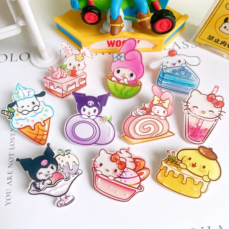 

10 Pcs New Lovely Sanrio Summer Day Cartoon Animal Cold Drinks Acrylic Scrapbook Diy Jewellery Hairpin Accessories Decorate