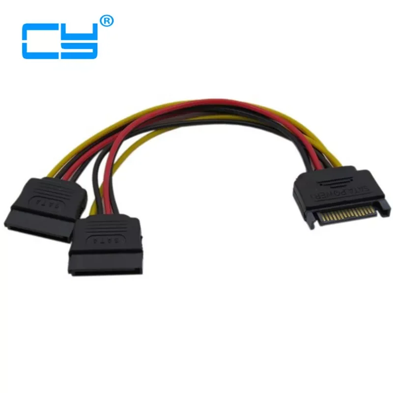 

10 шт./лот, высококачественный 15-контактный SATA штекер на 2 SATA сплиттер, гнездовой кабель питания, шнур 20 см