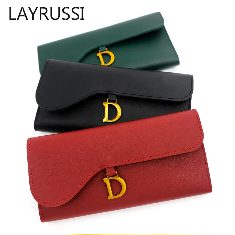 

LAYRUSSI Simple Long Money Wallet Student Clutch Women Solid Color Multi-function Purse Multi-card Holder Pocket Buckle Card Bag