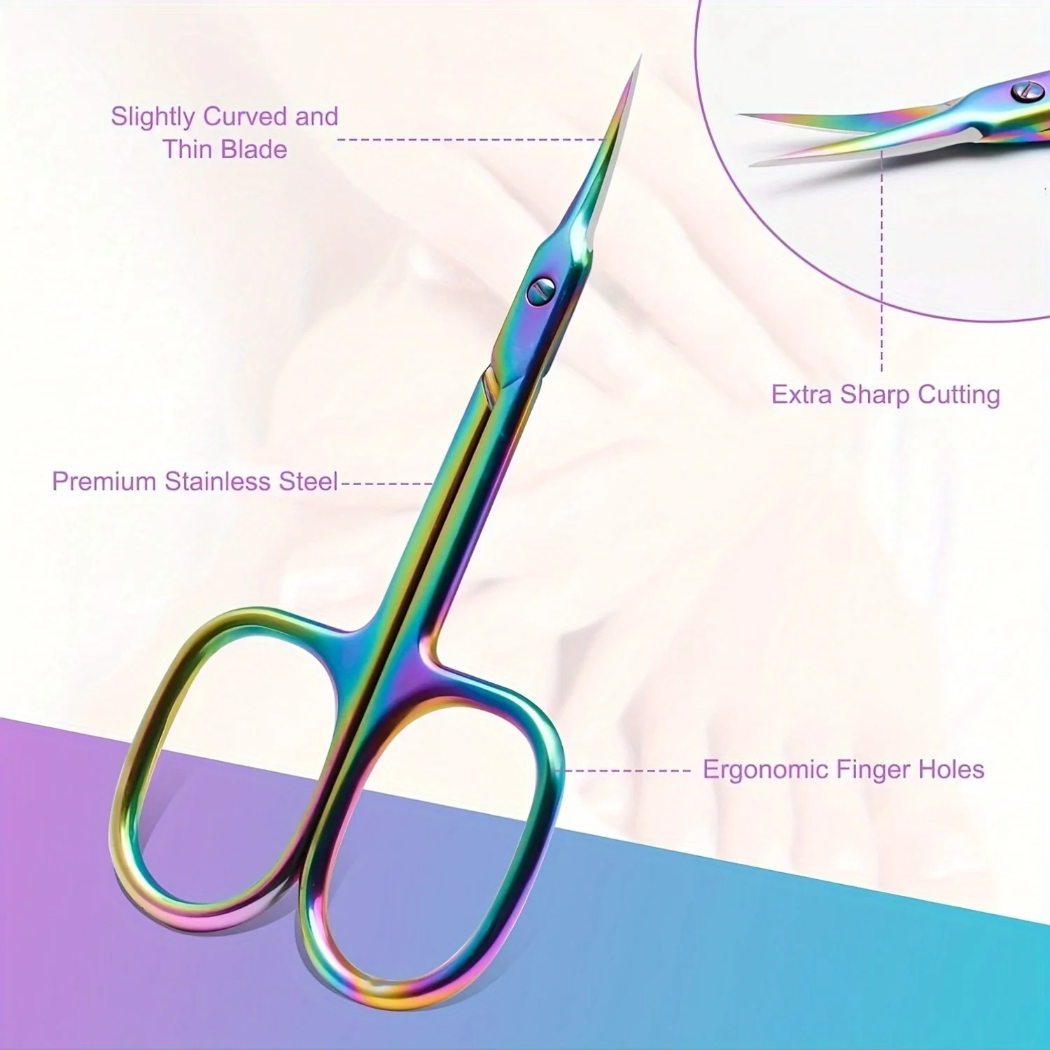 Фото Многоцелевые ножницы для кутикулы Beauty Rainbow Titanium из нержавеющей стали, эргономичная ручка, подходит для ухода за ногтями №2