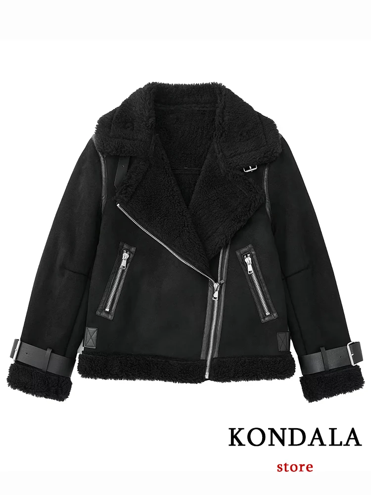 KONDALA Vintage Chic Solid Black High Street Y2K Women Jacket Long Sleeve Wear Both Sides Outwear Fashion 2022 Winter Blazer