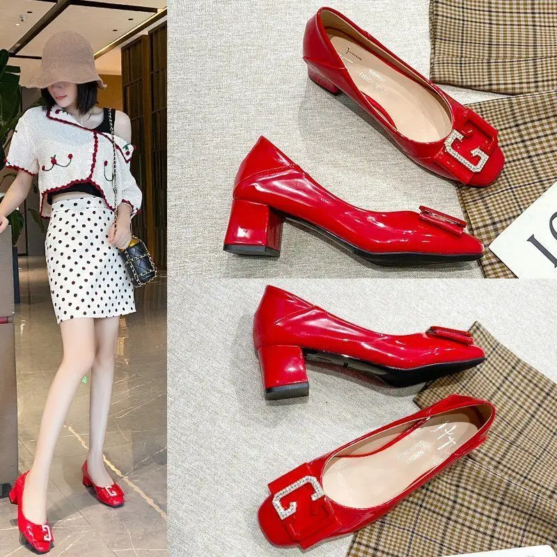 

Туфли-лодочки женские из лакированной кожи, с квадратным носком, на высоком каблуке