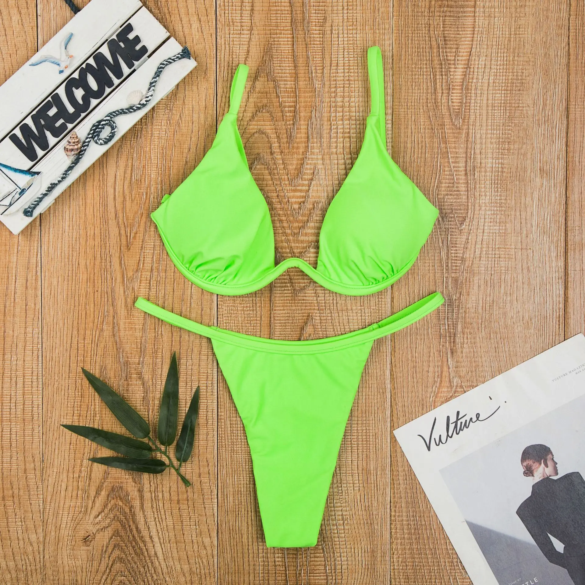 

Vintage Retro Bikini Solid Swimsuit Thong Brazilian Sexy Swimwear Female 2022 New Summer Micro Underwire Green Bathing Suits