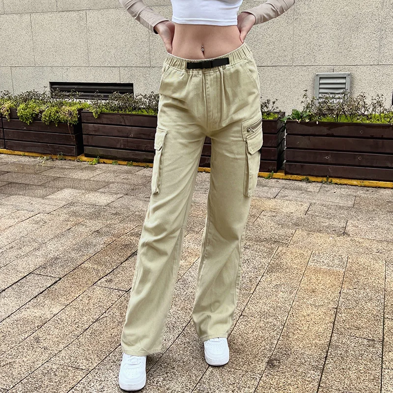 

Sunny y.j. Джинсы-карго женские с заниженной талией, мешковатые брюки-карго цвета хаки, винтажные прямые штаны из денима с карманами, Y2K