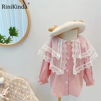 rinikinda 2022 autumn girls blouse long sleeve lace collar children kids girl tops fashion cotton casual shirts for girls
