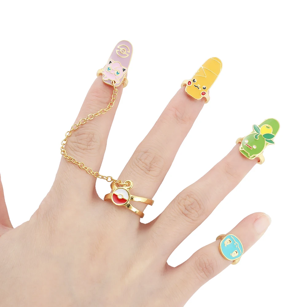 Покемон Пикачу кольцо для ногтей броня набор золотого цвета нестандартные