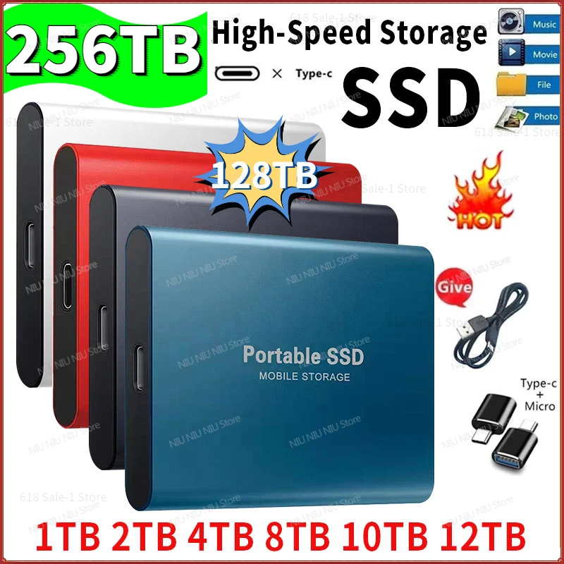 

Original External SSD Hard Drive 256TB 128TB High-speed Portable SSD 2TB Mobile Solid State Drive USB 3.1 Type-C for Laptop ps4