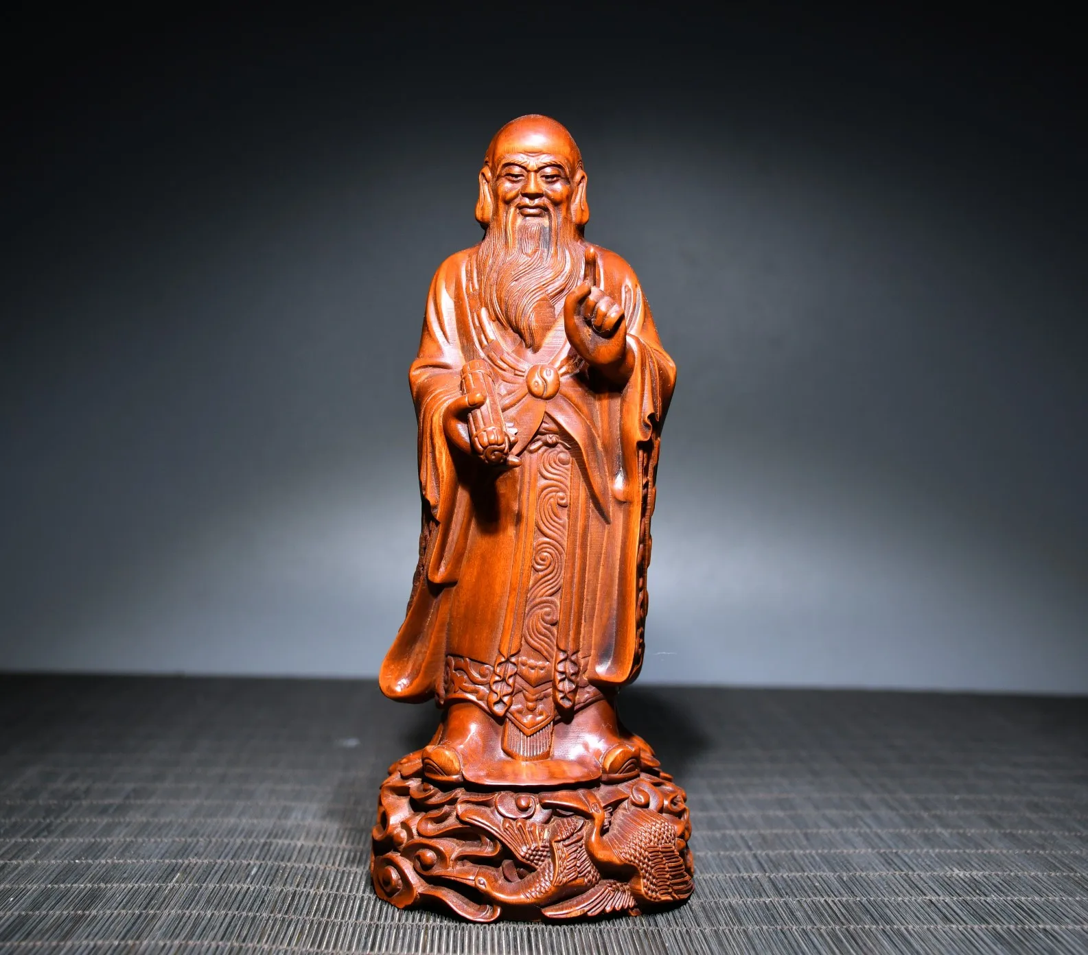 

7"Tibetan Temple Collection Boxwood Lao Tzu saint Founder of Tao Te Ching moral god worship buddha Town house Exorcism