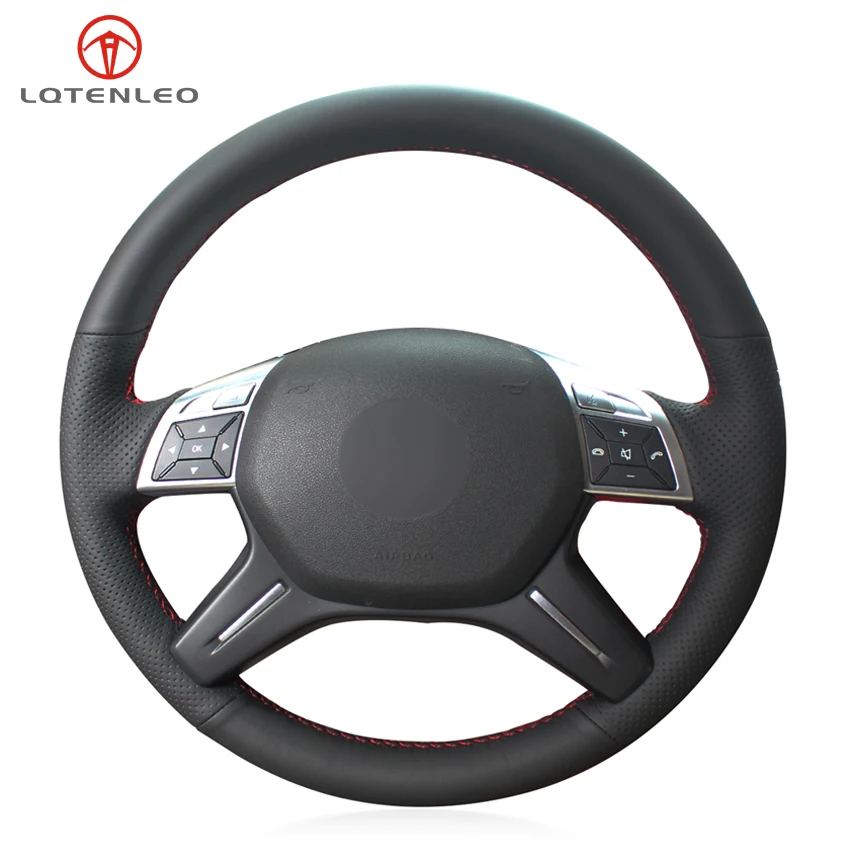 LQTENLEO Black Genuine Leather Car Steering Wheel Cover for Mercedes Benz E400 GL350 500 550 ML320 350 400 500 550 2012-2015