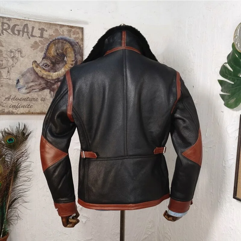 Мужская Меховая куртка из 100% натуральной кожи в стиле ретро