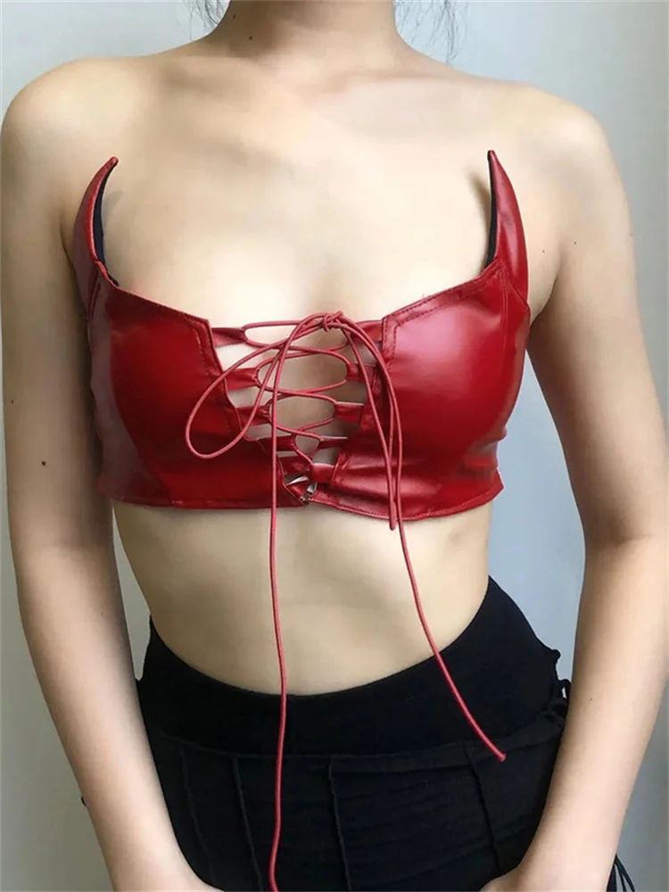 

Кроп-топ женский из ПУ кожи, без бретелек, с открытыми плечами