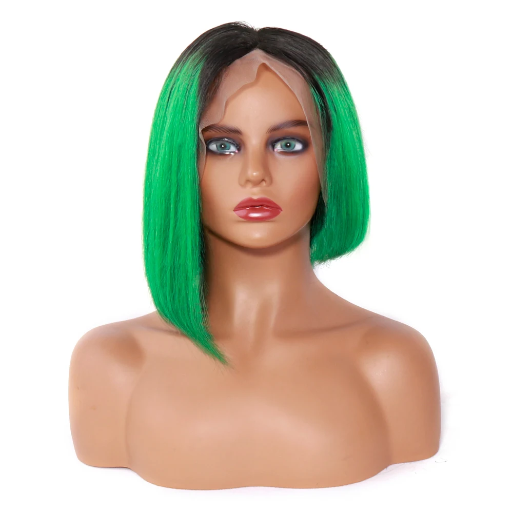 Pixie Cut Wig Short Straight Bob Wig 13X4 Lace Front Human Hair Wigs For Women Brazilian 1B/Green Colored Human Hair Wigs