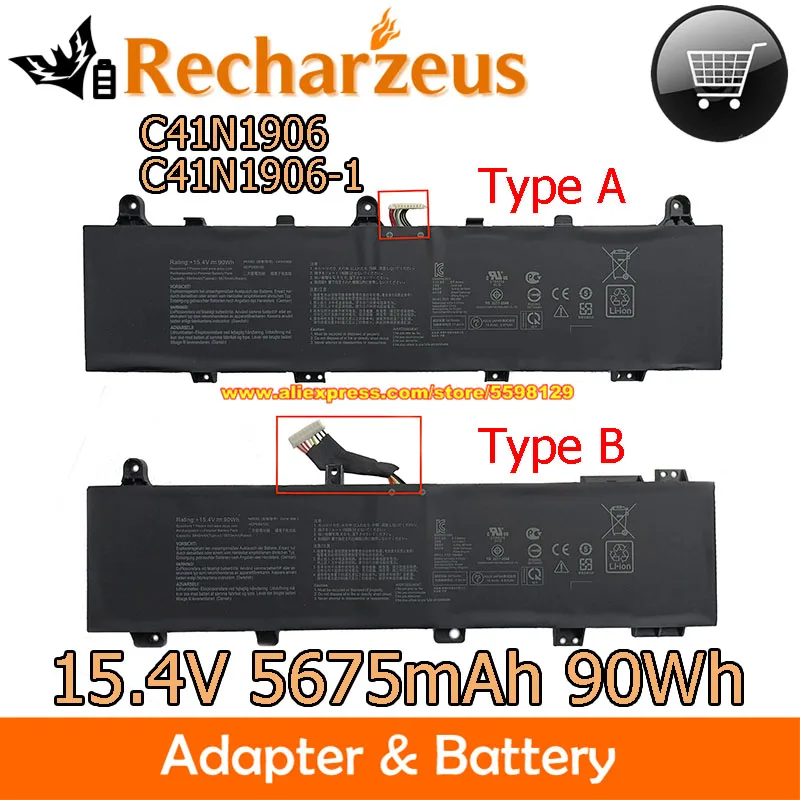 15.4V 5675mAh 90Wh C41N1906 Battery C41N1906-1 For TUF Gaming A15 FA506IV FX506IV A17 FA706IU Zephyrus Duo 15 (SE) GX550 GX551
