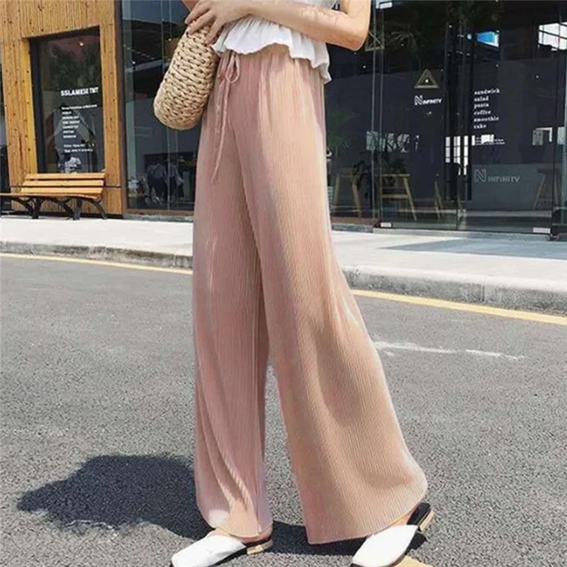 Summer Women's Wide-leg Pants Casual Stretch High Waist New Fashion Loose And Comfortable Pleated Trousers