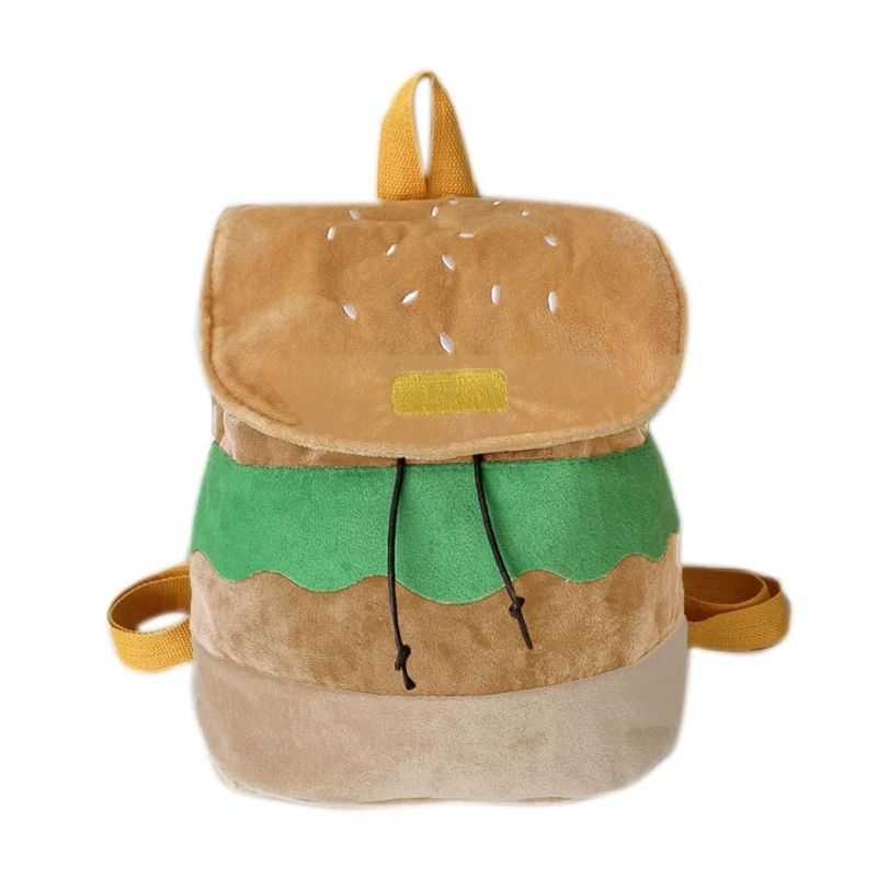 

Canvas/ Plush Drawstring Rucksack for Creative Hamburger Backpack for Worki