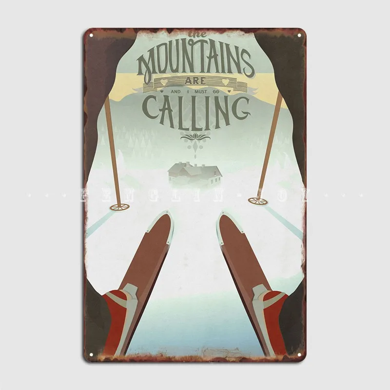 

Skiing In The Mountains Metal Plaque Poster Cinema Garage Wall Customize Wall Decor Tin Sign Posters