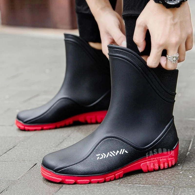 

Обувь для рыбалки Нескользящие мужские рабочие сапоги от дождя для рыбалки уличная спортивная водонепроницаемая резиновая обувь износост...