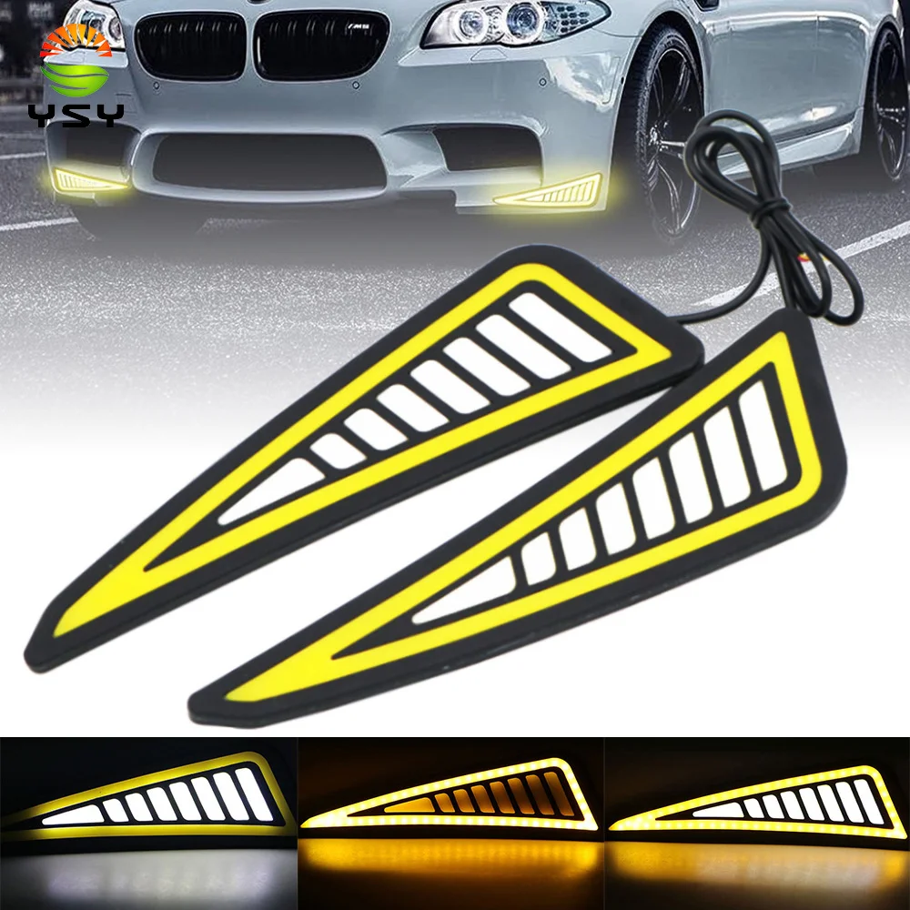 

YSY 2Pcs Dual Color LED Bulbs White Amber Car COB Daytime Running Lights Turn Signal Light DRL Waterproof Auto Fog Lamp 12V