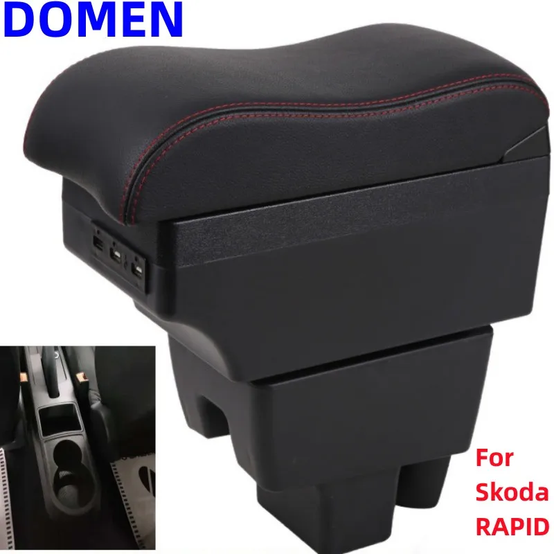

For Skoda RAPID armrest box modification accessories Interior Parts Car With Retractable Cup Hole Large Space Dual Layer USB