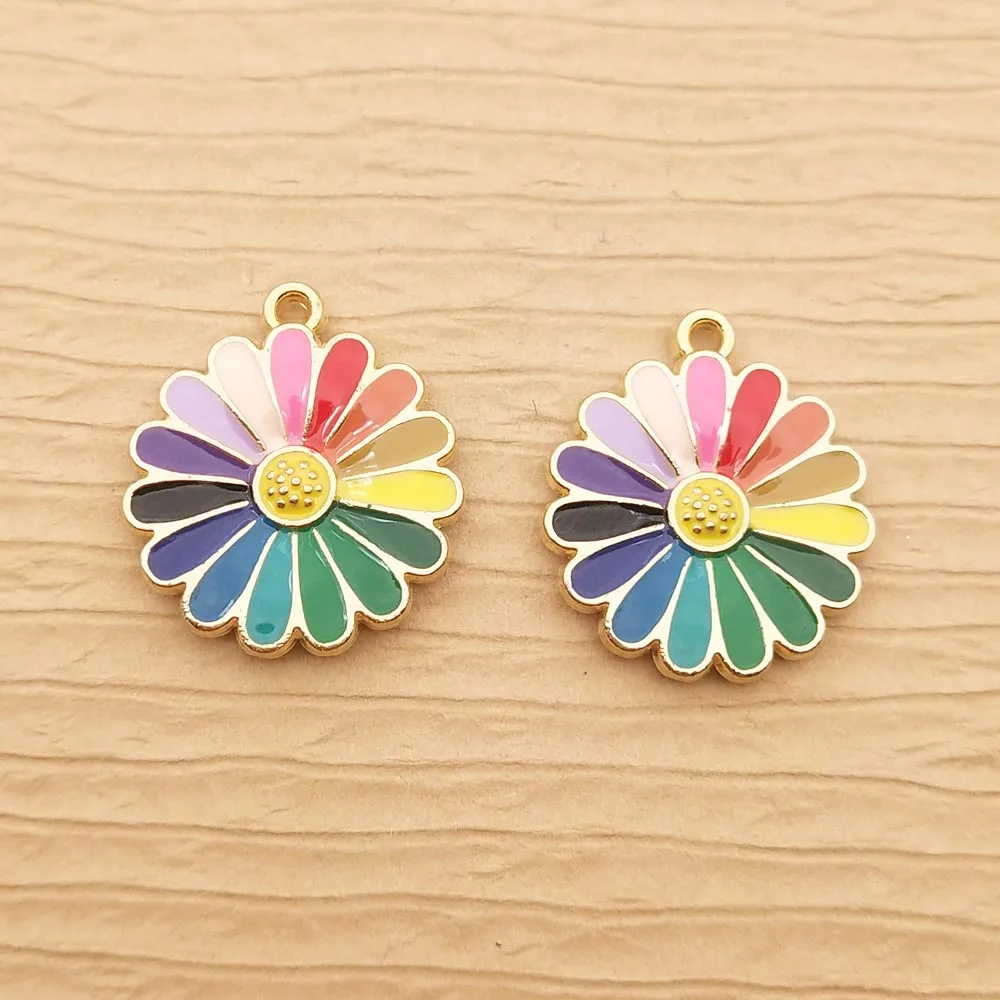 

10pcs Enamel Flower Charm for Jewelry Making Supplies Necklace Pendant Earring Charms Diy Craft Accessories Metal Materials Bulk