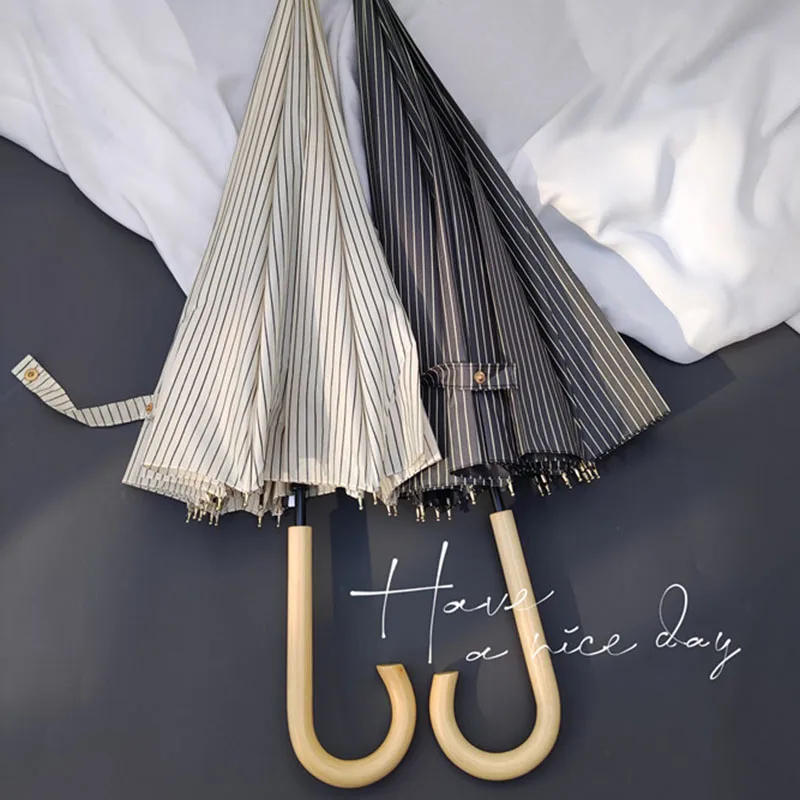 

Large Portable Umbrella Men Rain Business Long Umbrella Korean Cane Black White Parapluie Homme Household Merchandises WSW30XP