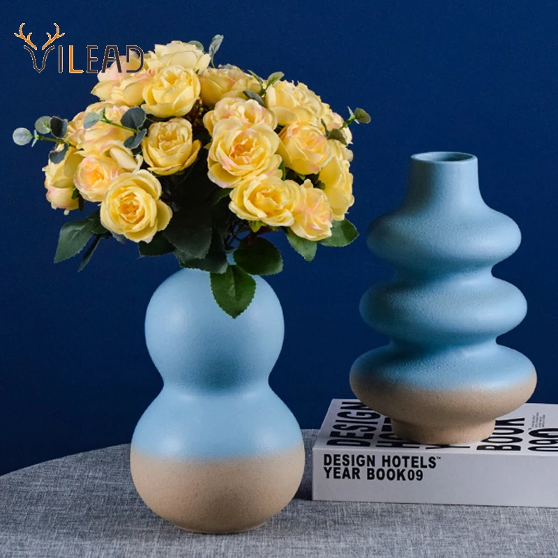 

VILEAD, Скандинавская керамическая ваза, синяя тыква, растительный горшок, домашний декор, цветочная композиция, сад, гостиная, офис, настольны...
