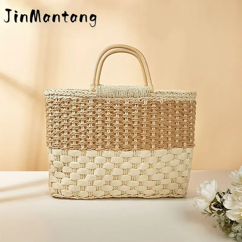 

Summer Handmade Bags for Women Beach Ladies Straw Weaving Large Capactiy Top Handle Travel Handbags Shopper Tote