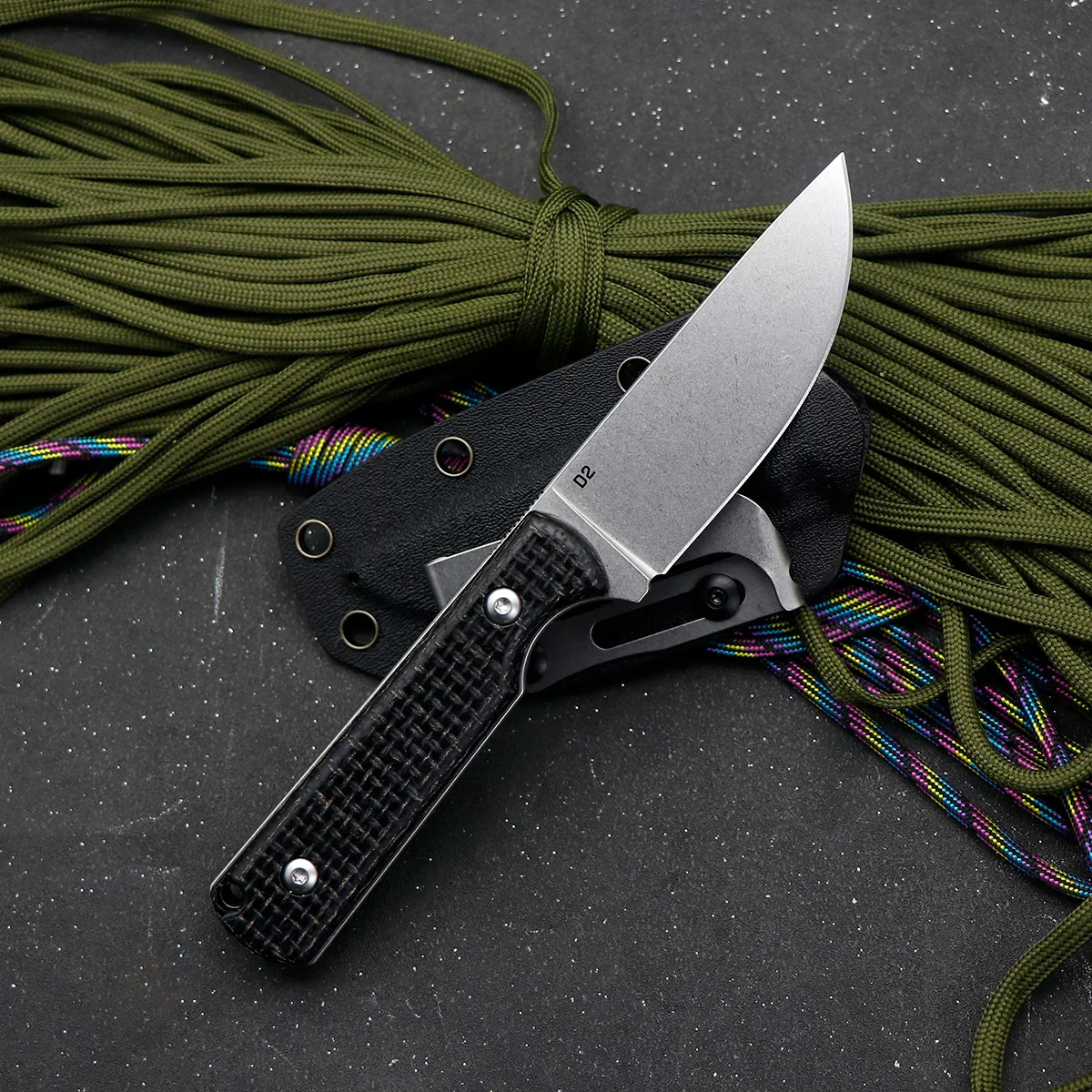 JUMCSONG 3 2-дюймовый компактный прямой нож D350 со встроенной стальной пластиной D2