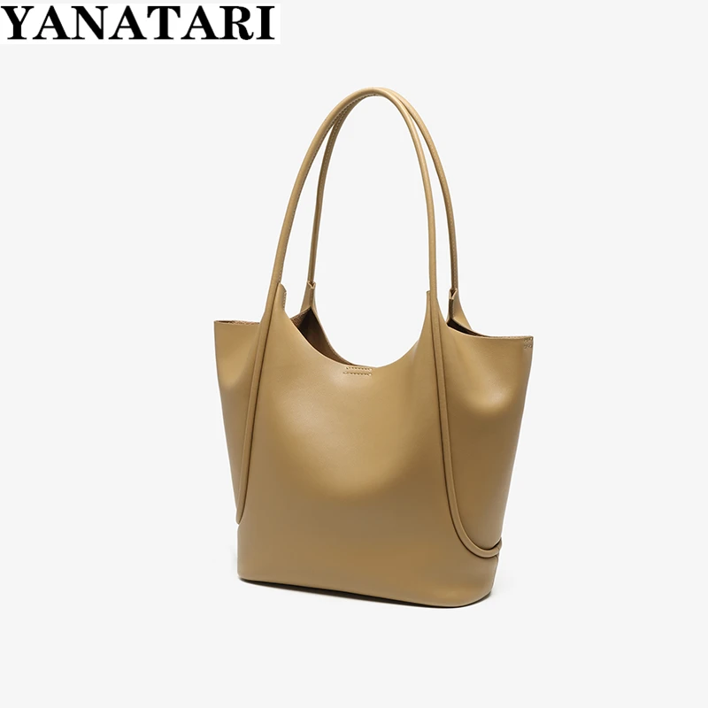 YANATARI NEW Female Large Capacity Split  derma Handbags Solid Color Casual Shoulder Bag For Lady Classic Women Bucket Tote Bags